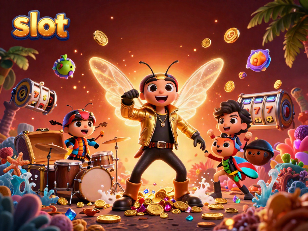 Experience thrilling slot action with a vibrant 3D illustration featuring dynamic casino elements.