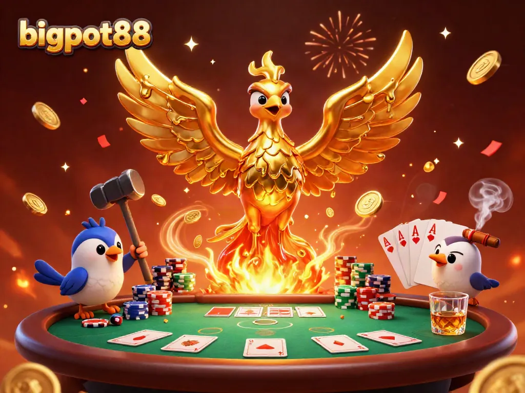 Raih kemenangan besar dengan bigpot88 dalam ilustrasi kasino yang menakjubkan dan penuh warna.