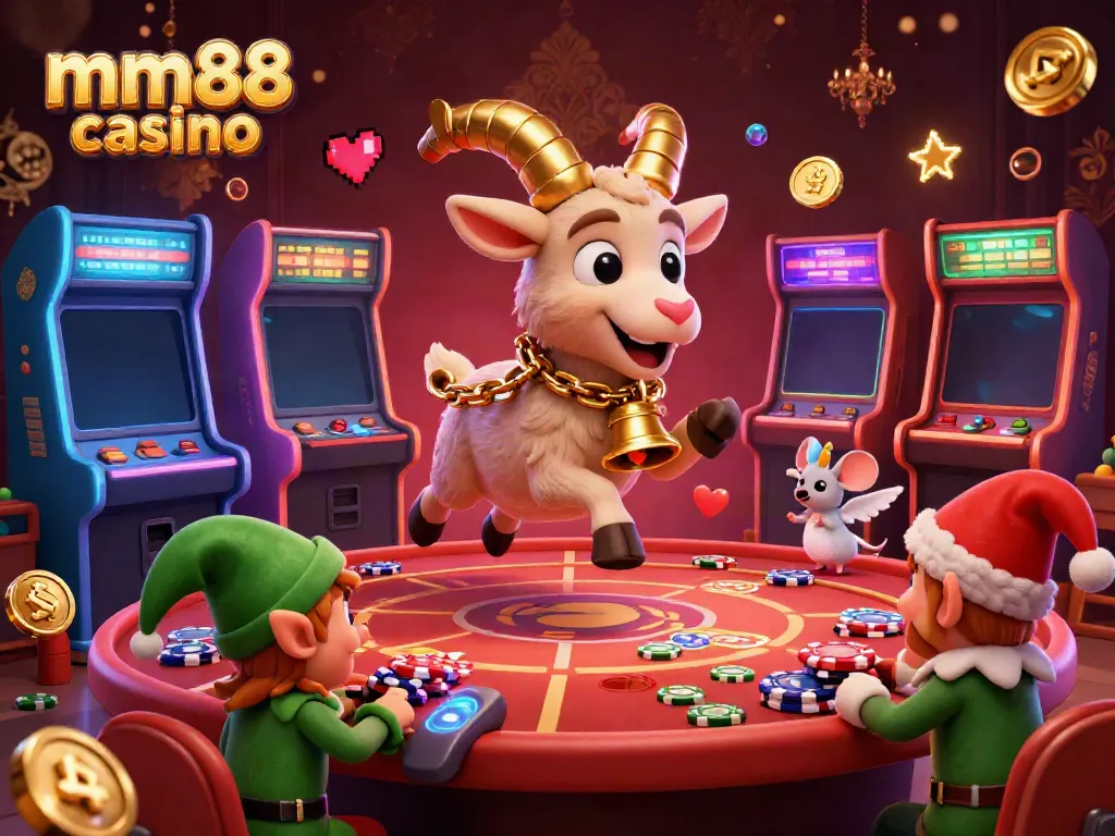 Experience the thrill of mm88 casino with a festive holiday-horror scene blending excitement and magic.