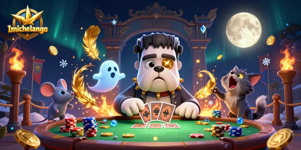 Engage with the ilmichelangelo casino scene featuring cartoon characters in a captivating card game.